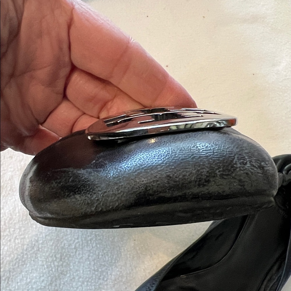 Tory Burch Black Flats with Silver Logo - Picture 4 of 5